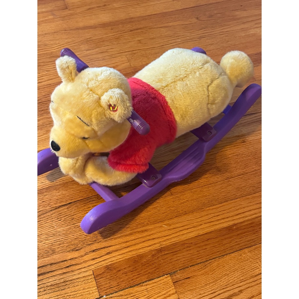 Disney Winnie the Pooh Plush Rocking Horse Toy Purple Base Vintage Nursery Decor